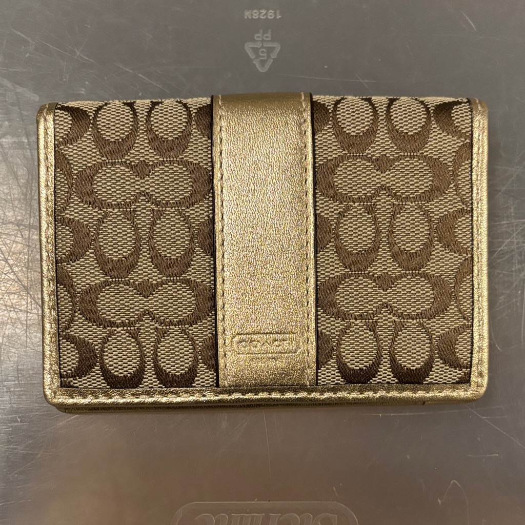 Coach Brown And Gold Signature Card Holder